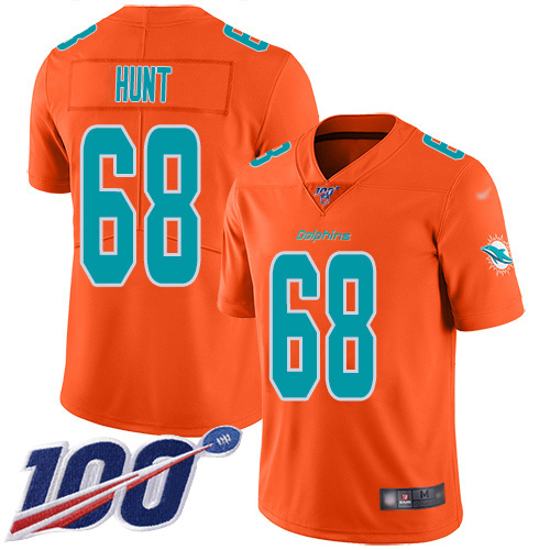 Nike Miami Dolphins 68 Robert Hunt Orange Youth Stitched NFL Limited Inverted Legend 100th Season Jersey